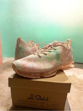 Rose Tie-Dye Knit Sneakers in Pastel Pink & Mint